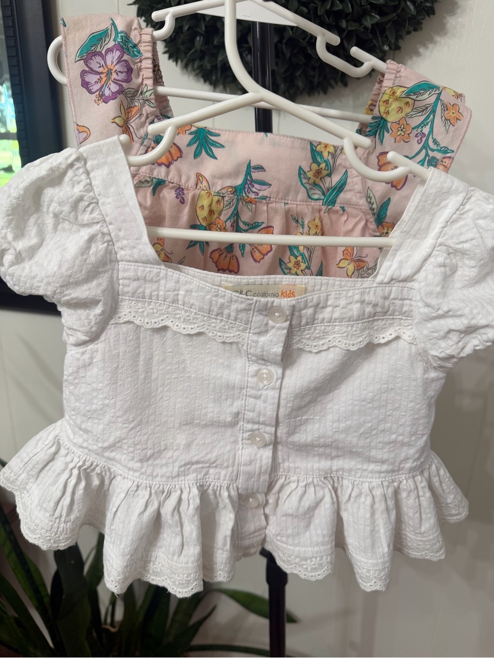 Two precious 4T little girls tops. 
White Smocked & Butterflies 🦋